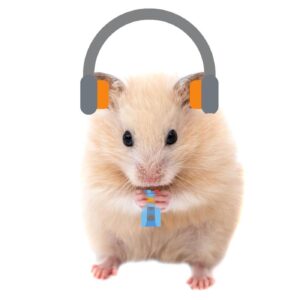 A hamster listens to music