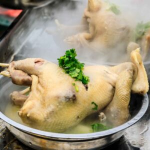 Boiled chicken in bowl
