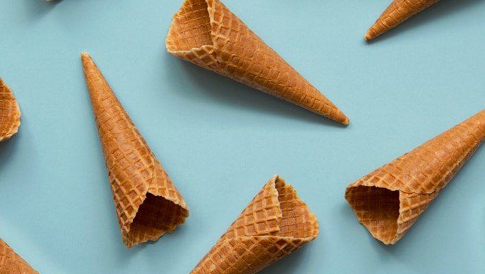 A cluster of ice cream cones.